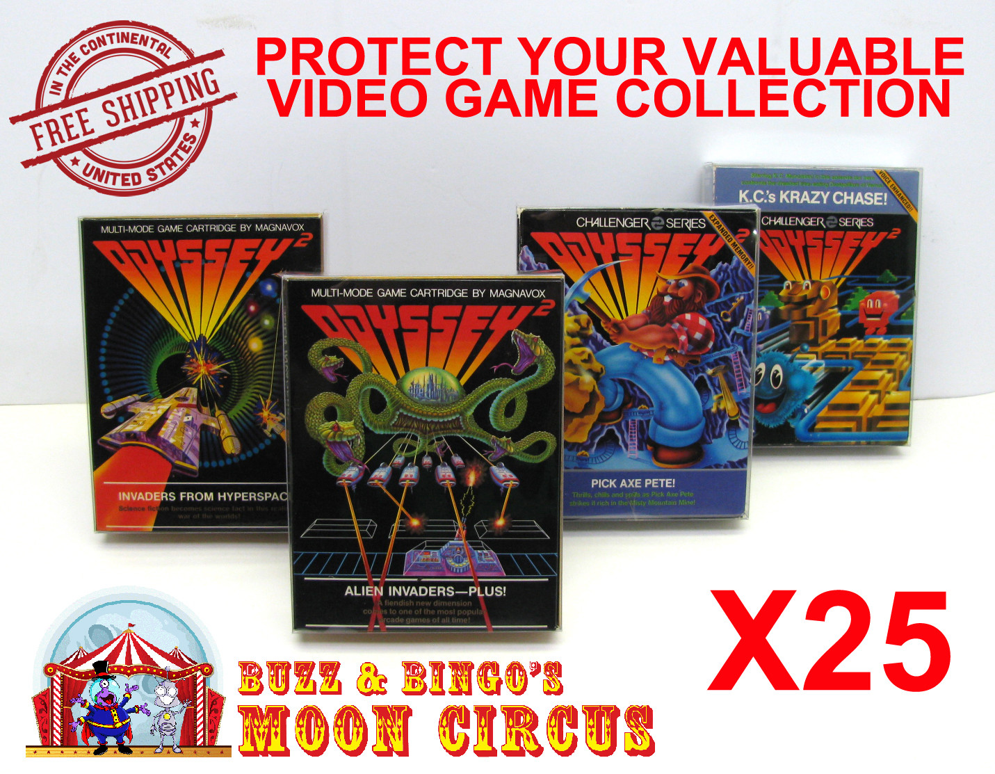 25x MAGNAVOX ODYSSEY 2 CIB GAME – CLEAR PLASTIC PROTECTIVE BOX PROTECTOR SLEEVE